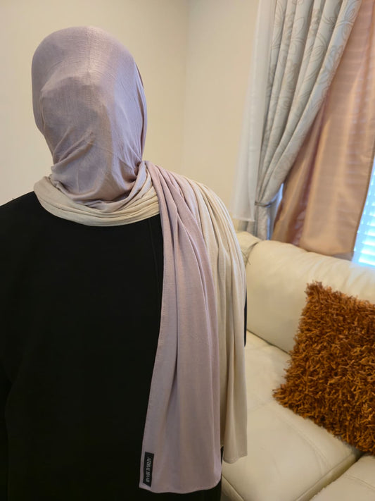 Woman wearing ombre cotton jersey hijab with elegant drape