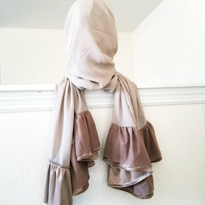 Ruffle Chiffon Hijab - Brown