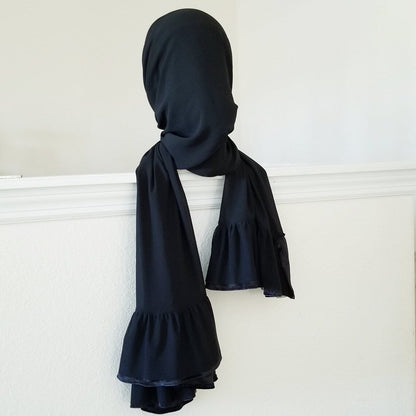 Ruffle Chiffon Hijab - Brown