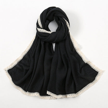 Crinkle Pleated Hijab with Lace