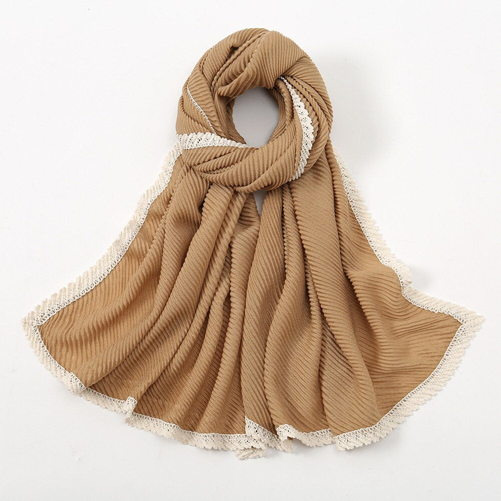 Crinkle Pleated Hijab with Lace