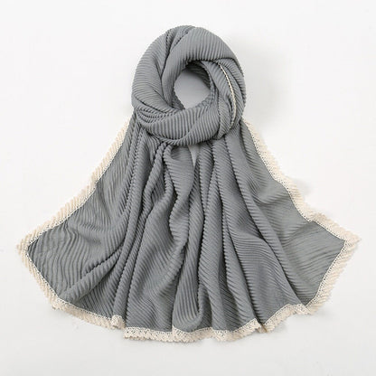 Crinkle Pleated Hijab with Lace