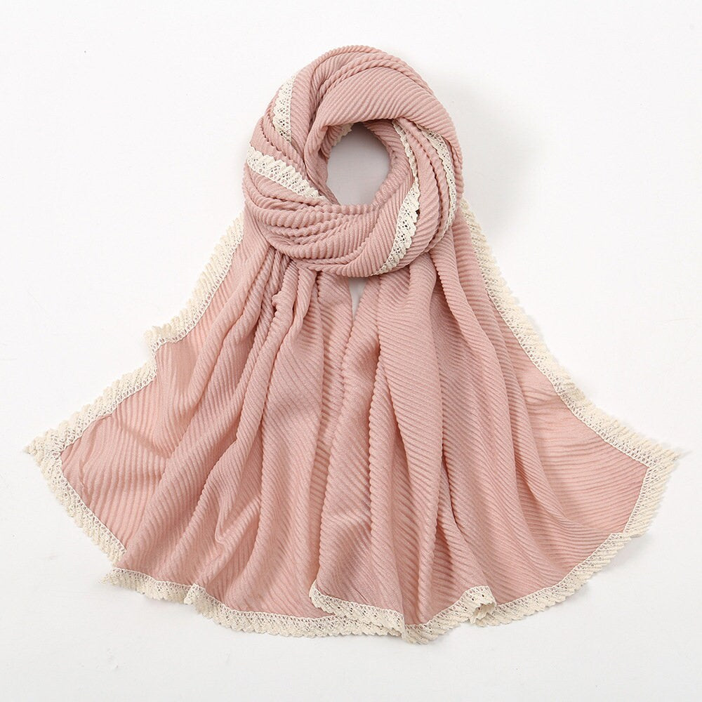 Crinkle Pleated Hijab with Lace