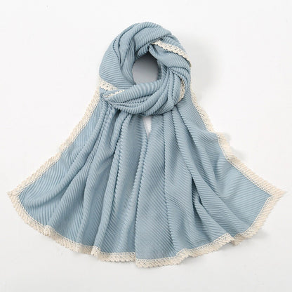 Crinkle Pleated Hijab with Lace